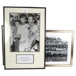 A signed photograph of Stirling Moss, a signed framed photograph of Stirling Moss, a signed