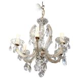 A 6-branch brass and glass lustre chandelier, drop 47cm