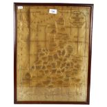 A Victorian silk framed map of England and Wales, 53cm x 40cm There is some fraying to bottom of the