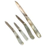 4 various silver-bladed and mother-of-pearl handled fruit knives