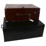 An Antique military metal travel box with fitted interior, 41cm, and a wooden travel box