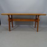 A mid-century designer pine trestle dining table, in the manner of Rene Gabriel, dated 1952, 160 x