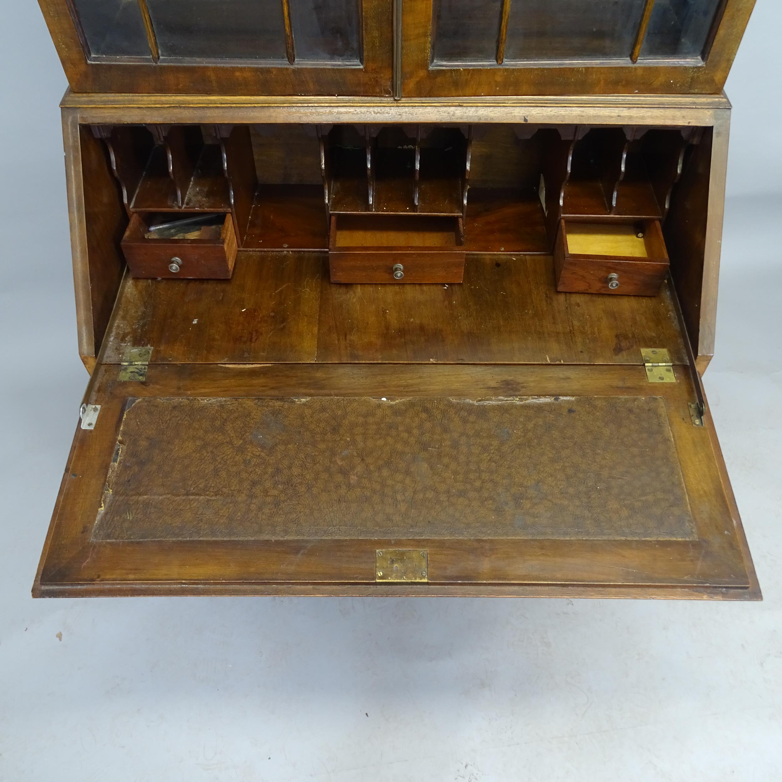 A 19th century mahogany two-section bureau bookcase, the fall-front revealing a fitted interior with - Image 2 of 2