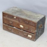 A Vintage stained pine tool chest, with 4 fitted drawers, 65cm x 35cm x 30cm, and a quantity of hand