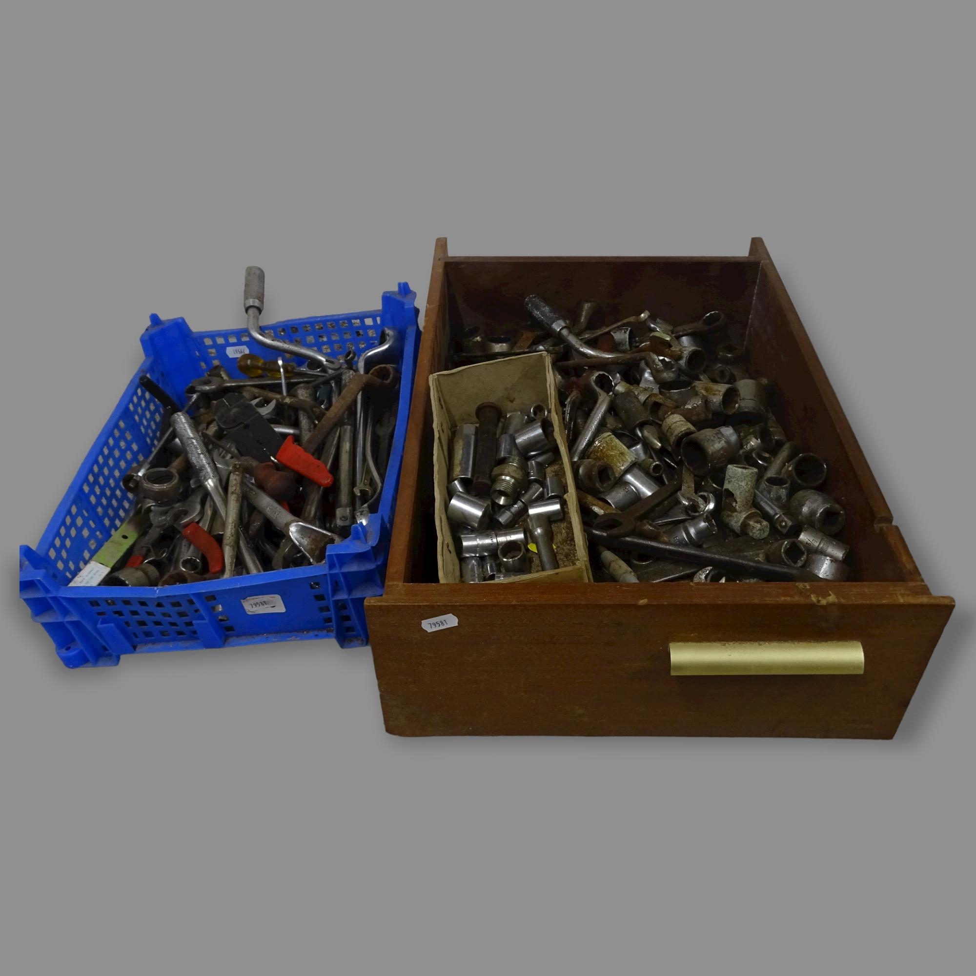 2 boxes of various hand tools, socket sets etc.