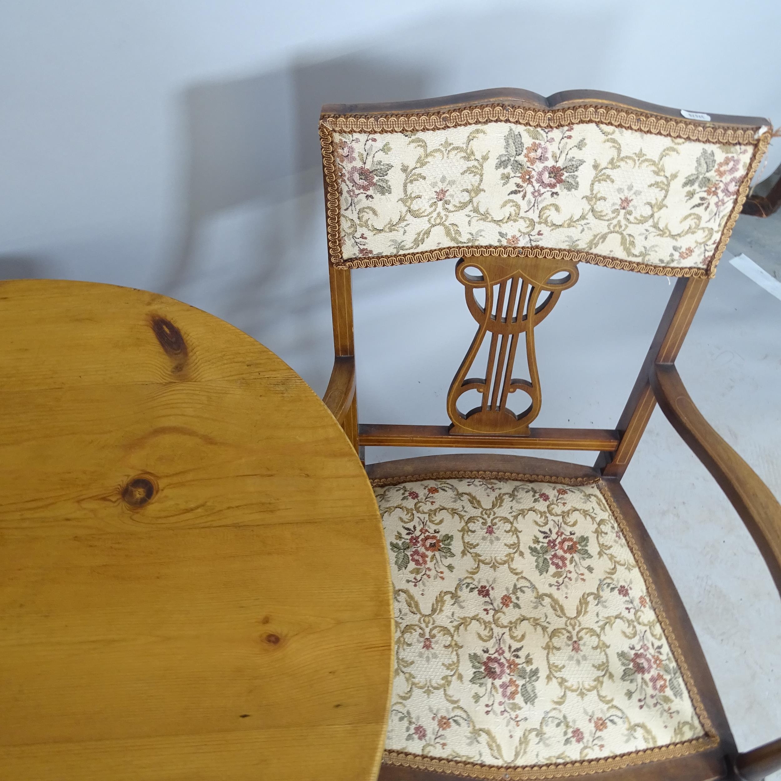 A modern pine circular-top occasional table, 69 x 68cm, and an Edwardian mahogany and satinwood- - Image 2 of 2