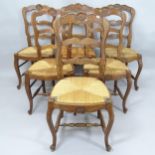 A set of 6 French rush seated ladder back dining chairs