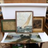 A large maple-framed 19th century engraving, the wounded hound, Venetian print, Antique map etc (7)