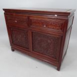 An Oriental hardwood side cabinet, with 2 frieze drawers and cupboards under, 103cm x 83cm x 49cm