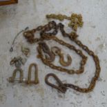 Two vehicle towing chain and hooks, carabiners etc.