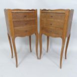 A pair of French oak 3 drawer bedside chests, 35cm x 71cm x 27cm