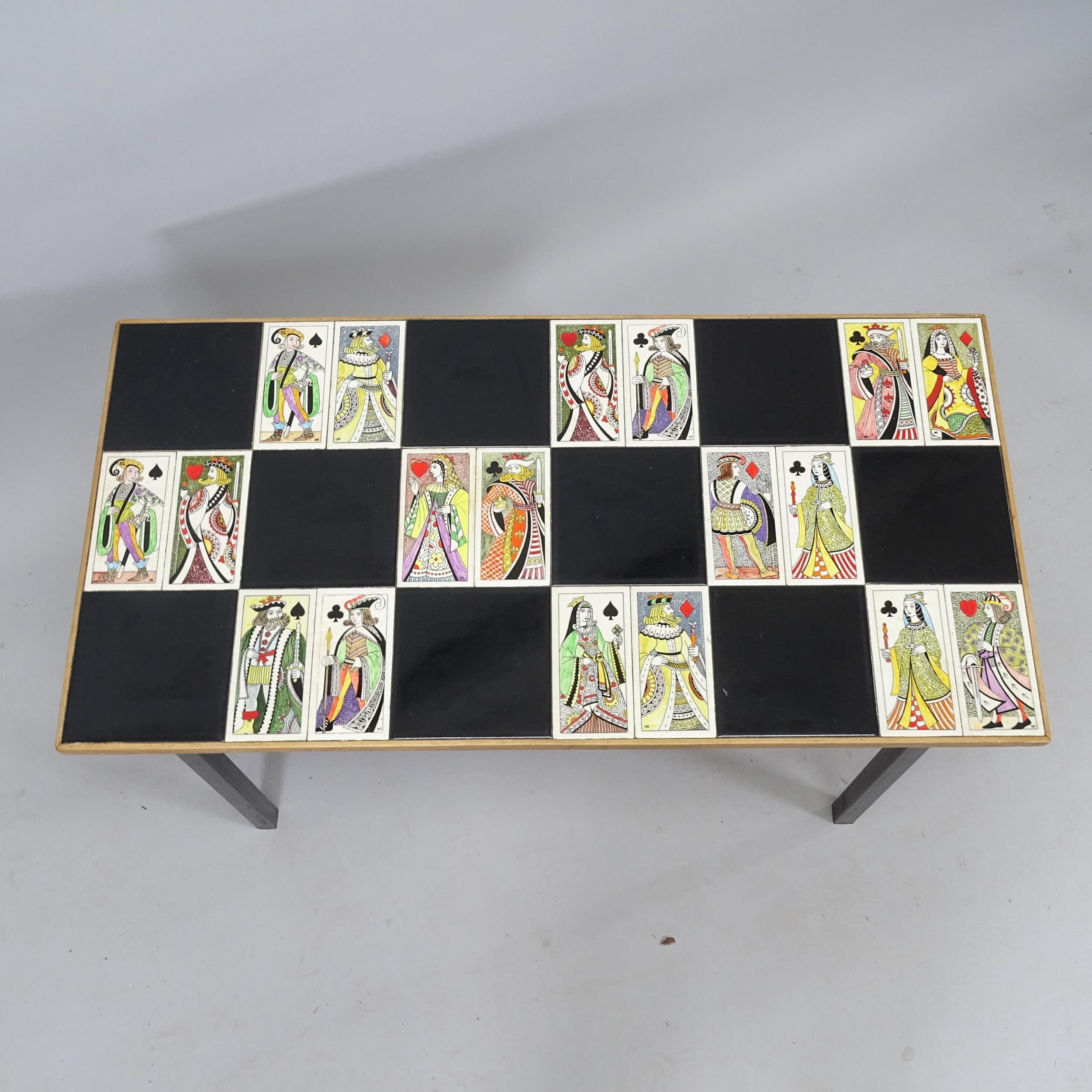 A mid-century tiled coffee table, tiles depicting 16th century playing cards each with artist's - Image 2 of 2