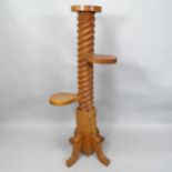 A French oak 3 tier plant stand with elm spiral turned column. 146cm