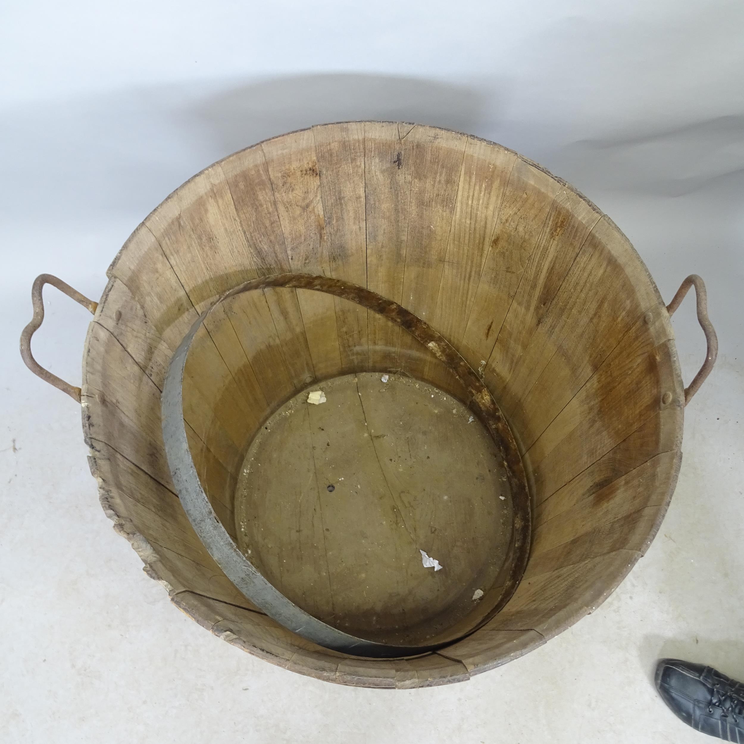 A large coopered oak 2-handled grape barrell, W75cm, H74cm - Image 2 of 2