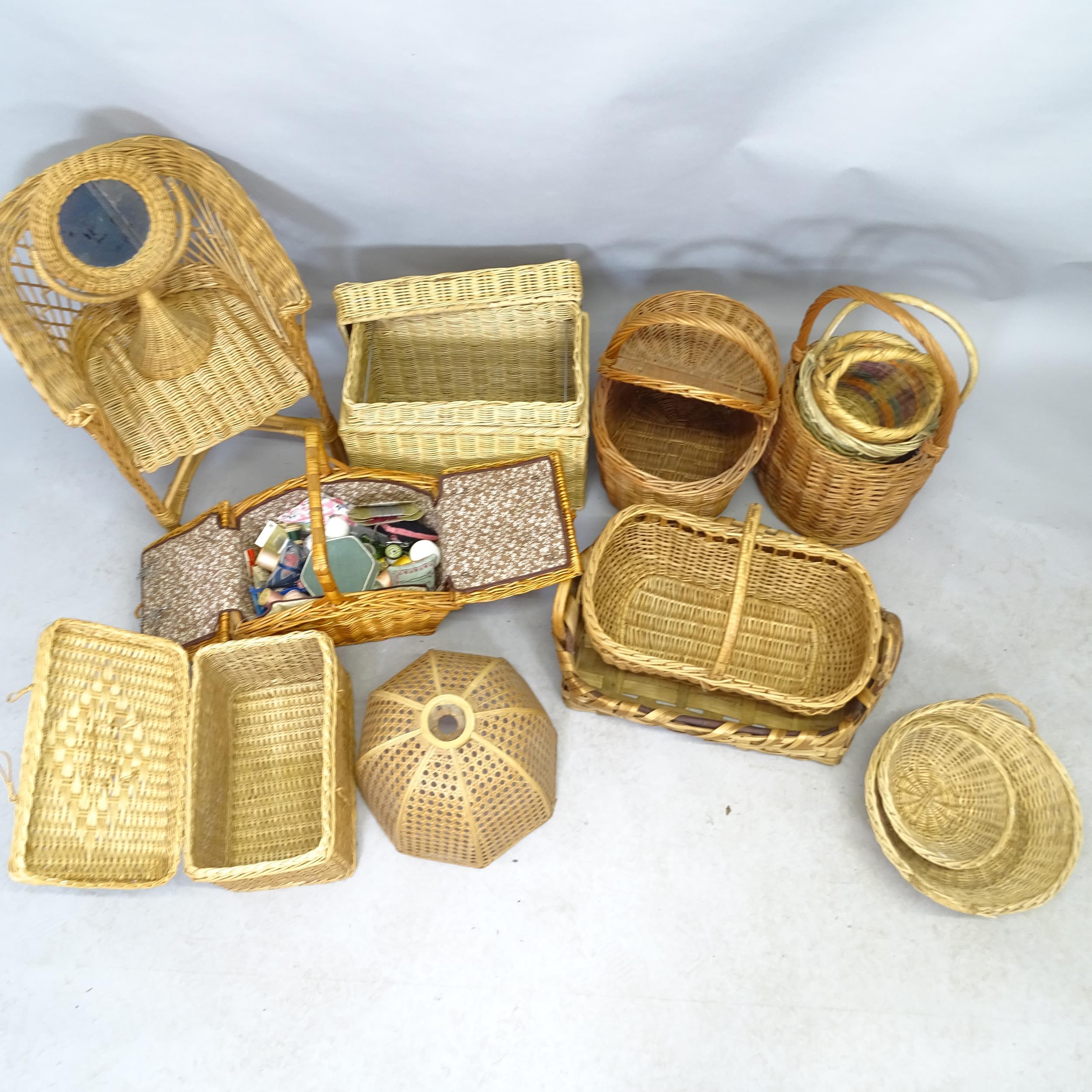 Various wicker baskets including a sewing basket and contents, a mirror, a child's chair etc. - Image 2 of 2