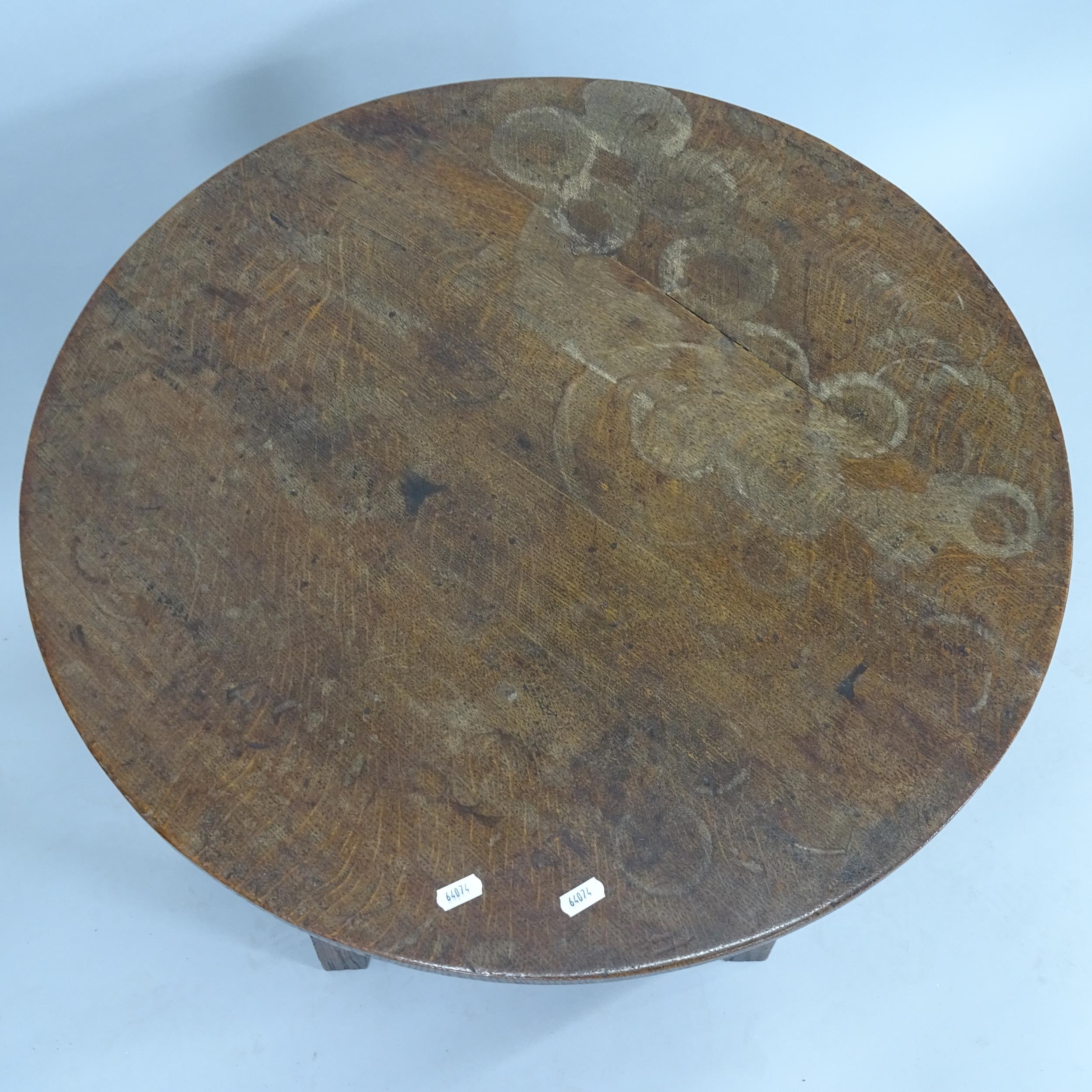 An Ipswich oak design circular-top occasional table, with carved decoration and all-round stretcher, - Image 2 of 2