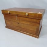A modern teak tool chest with lifting top and four fitted drawers, 90cm x 50cm x 50cm