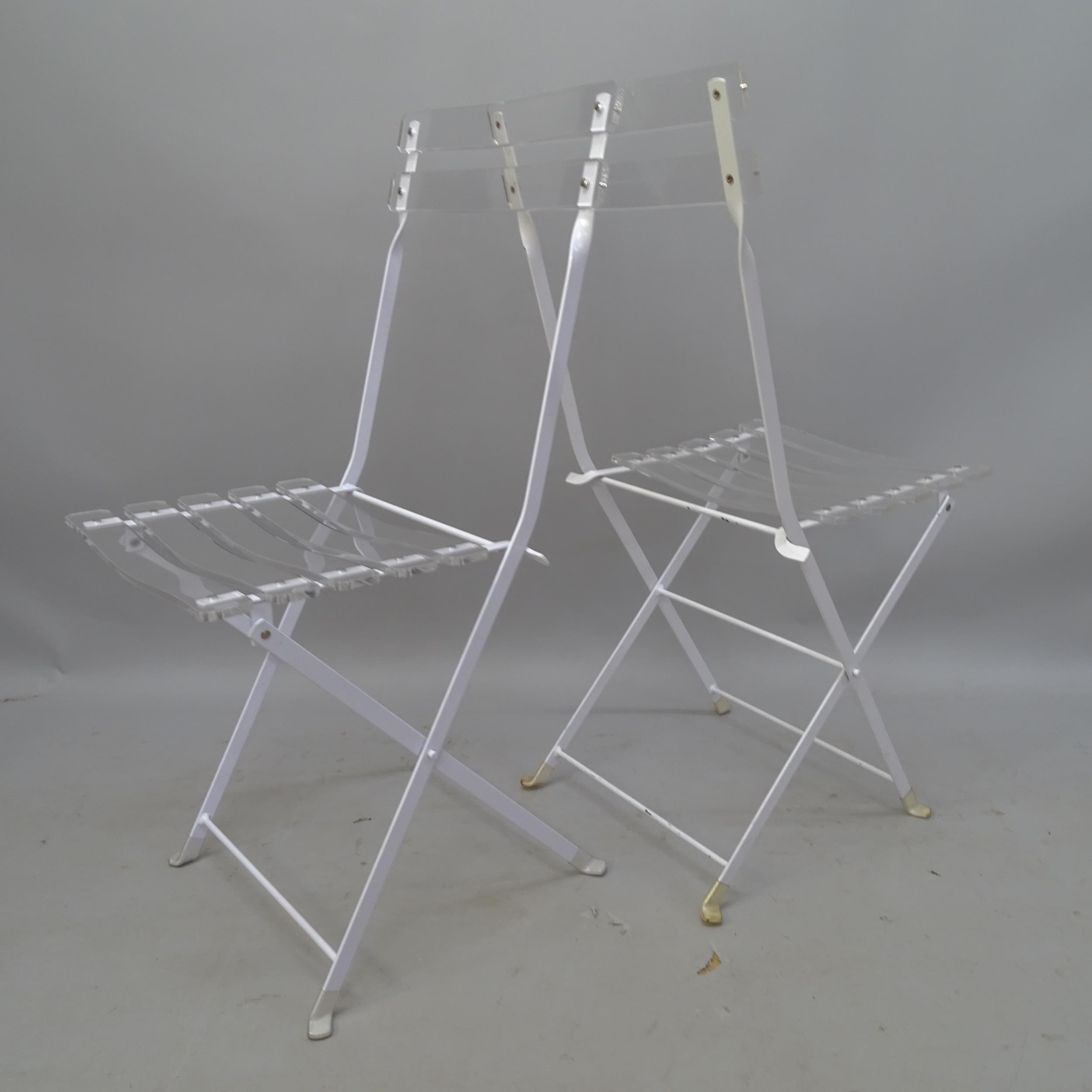 A set of 4 lucite and white enamelled steel folding bistro style chair - Image 2 of 2