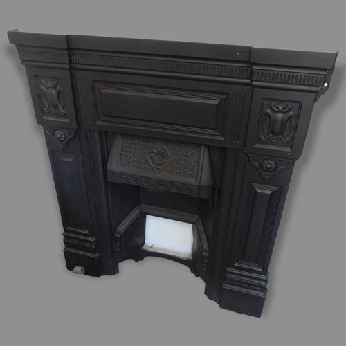 An Antique cast-iron fire surround, with tiled panels and brass hood, 91cm x 97cm, and another - Image 2 of 2