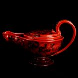 GEORGE JONES for MELROSE WARE - a Victorian red glaze earthenware pottery oil lamp, circa 1898,