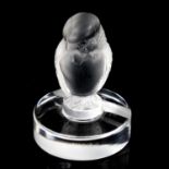 LALIQUE - a French glass bird menu card holder, clear and frosted glass, signed Lalique France on