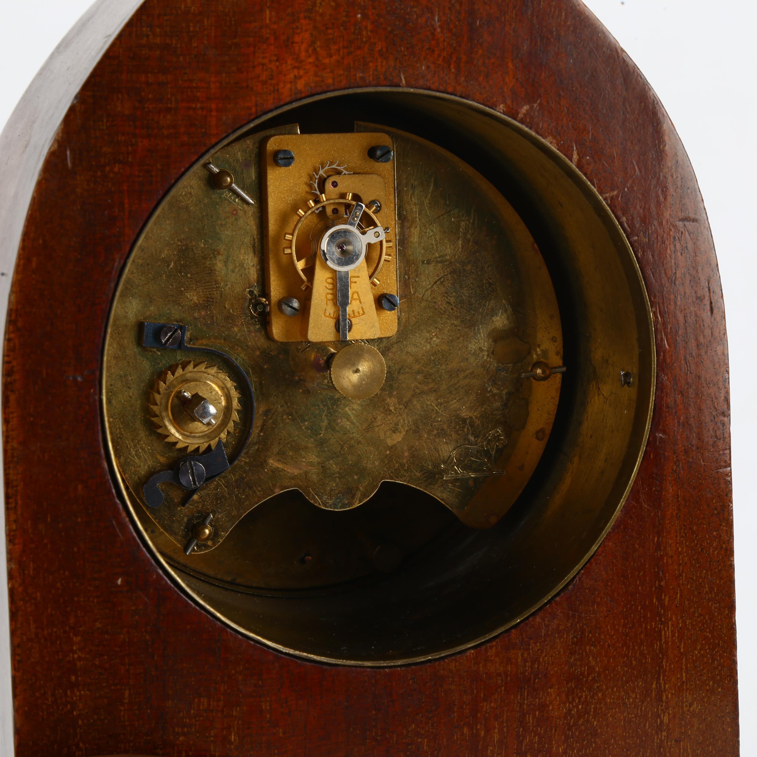 An early 20th century French ebonised and inlaid 8-day mantel clock, white enamel dial with Roman - Image 10 of 10
