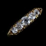 An early 20th century graduated 5-stone diamond half hoop ring, unmarked gold settings with old