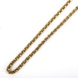 An Antique 9ct gold belcher link chain necklace, with foliate engraved barrel clasp, necklace length