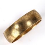 A late 20th century 9ct gold wedding band ring, hallmarks Sheffield 1982, band width 7mm, size W,