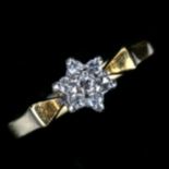 An 18ct gold diamond cluster flowerhead ring, set with round brilliant and single-cut diamonds,
