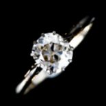 A 1.2ct solitaire diamond ring, 18ct white gold and platinum-top settings with old cushion-cut