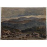 David Cox (1809 - 1885), watercolour, mountainous landscape, circa 1840s, annotated verso, 22cm x