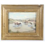 W Matthews, oil on board, cattle in landscape, signed, 30cm x 40cm, framed