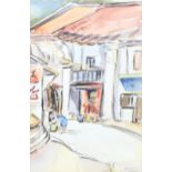 Mid-20th century watercolour, Chinese street scene, indistinctly signed, 31cm x 21cm, framed