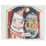 Alfred Cohen, watercolour, Mr Punch, unsigned, 16cm x 20cm, framed