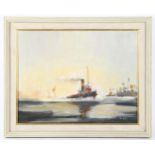 Vic Ellis, oil on canvas, steam tug, signed, 35cm x 46cm, framed