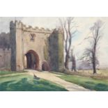 J Forsyth, watercolour, peacocks by a castle gate, signed, 26cm x 37.5cm, framed