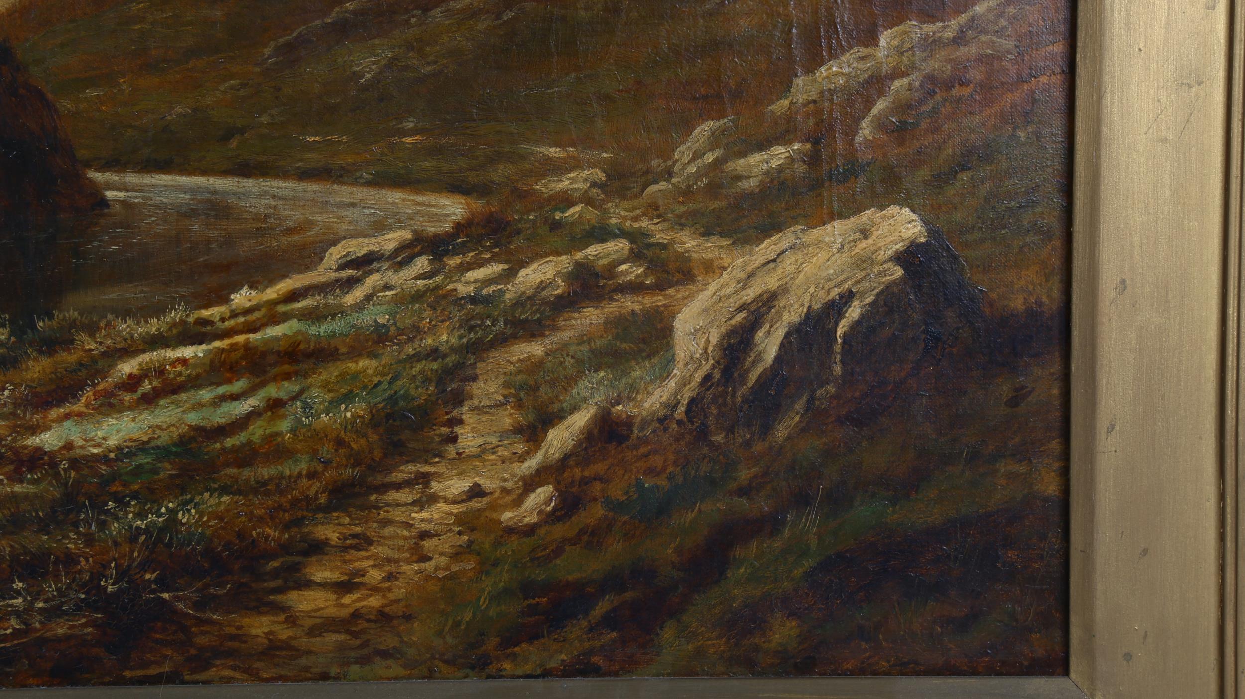 19th century oil on canvas, mountain river landscape, unsigned, 60cm x 100cm, original frame - Bild 3 aus 4