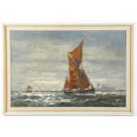 Vic Ellis, oil on board, sailing barge at sea, signed, dated 1968 verso, 50cm x 75cm, framed