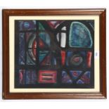 Circle of Ceri Richards, mid-20th century watercolour, stained glass window design, signed, 37cm x