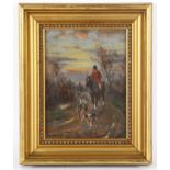 Martin Howard, early 20th century oil on canvas, huntsmen and hounds, signed, 20cm x 15cm, framed