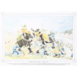 M R Chirin, watercolour, Asian battle scene, signed and dated 1920, image 20cm x 32cm, framed