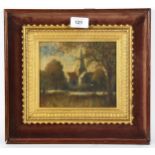 20th century oil on board, St Andrew's church Alfriston, indistinctly signed, in cabinet frame,