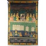 Early 20th century Indian School, oil on linen, court scene, 170cm x 110cm, framed