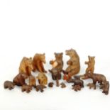 A group of Black Forest carved wood bears, largest height 8cm