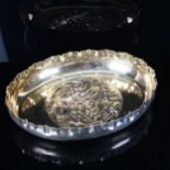 A Victorian electroplate oval fruit bowl, with relief grapevine centre panel, length 27cm Very