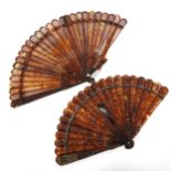 2 early 19th century Chinese tortoiseshell brise fans, length 22cm and 18.5cm (2) (A/F) Both fans