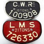 2 original cast-iron railway engine identification plates for Great Western Railway 100908, and