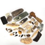 A collection of fossils, stone and flint hand axes and specimens (3 trays)