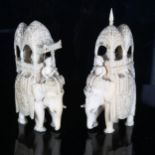 2 similar Indian carved ivory processional elephants, largest height 12cm Both in good condition